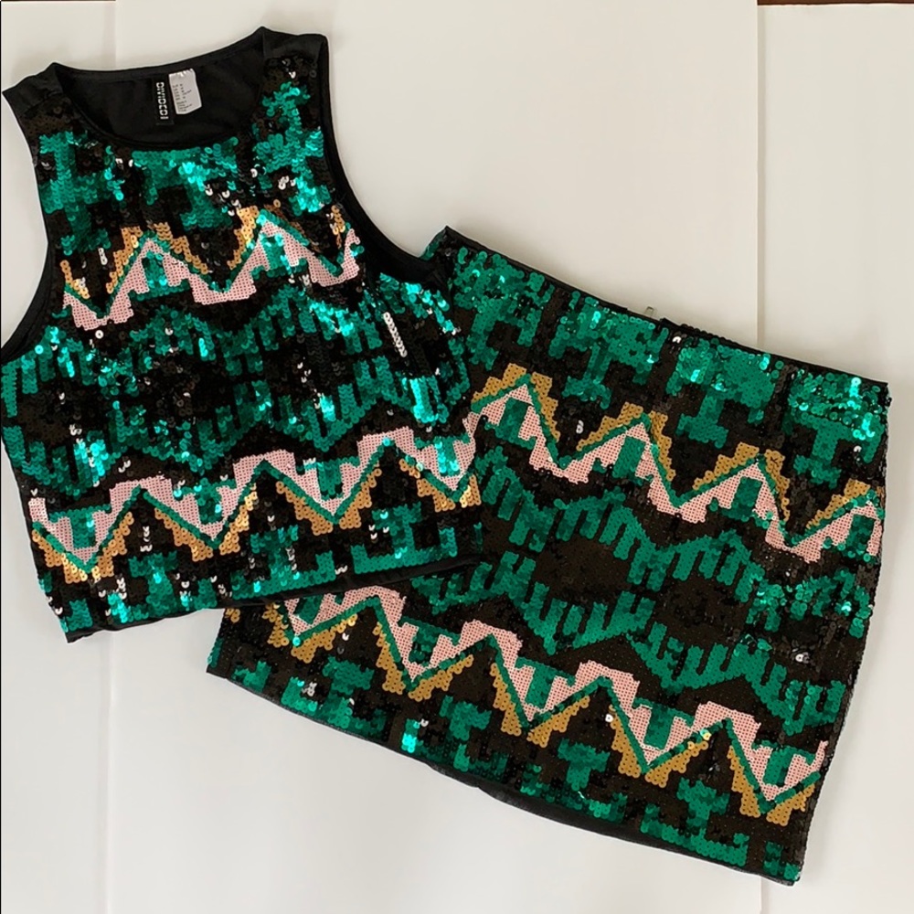 H&M 2 Pc Sequins Top & Mini Skirt